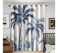 Palm Tree Island Blackout Curtains, 52x96, Coastal Exotic Curtains for Bedroom Livingroom, Thermal Eyelet Curtains & Drapes 96 Drop, Window Treatments, 2 Panels M&1001