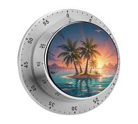 Palm Tree Island Kitchen Timers for Cooking 60 Minute Wind Up Timer, Magnetic Back, Visual Mechanical Timer with Loud Alarm, Manual Countdown Timers for Classroom Home Gym Tanning
