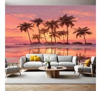 Palm Tree Landscape Panoramic Mural Wallpaper 390 x 260 cm Sunset Coconut Tree Wall Mural Non-Woven Art Print Wallpaper Living Room Bedroom Sofa TV Backdrop Decoration Poster Picture Photo
