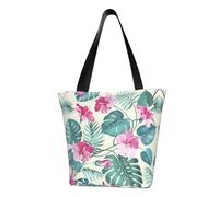 Palm Tree Leaf Fashion Canvas Tote Bag With All Over Print Design,Large Reusable Shopper Tote With Double Handles,Beach Tote, Weekend Bag