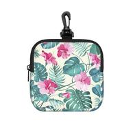 Palm Tree Leaf Square Zipper Pouch with All-Over Print,Waterproof Rubber-Fabric, Lightweight Durable Small Organizer Bag for Coins, Cards, Keys