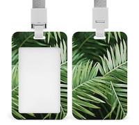 Palm Tree Leaves Badge Holder with Lanyard - Waterproof Hard Plastic ID Card Holder Professional Name Tag Vertical ID Card Name Badge for Office Nurse Doctor Teacher