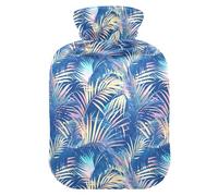 Palm Tree Leaves Cute Hot Water Bottle with Soft Cover, 2L Water Bottle Bag for Tummy Warmer