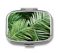 Palm Tree Leaves Pill Box 2 Compartment - Small Metal Medicine Organizer Portable Pill Case for Purse Pocket Travel Vitamin Organizer for Men Women, BPA-Free