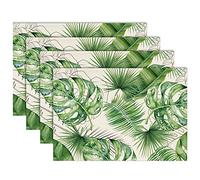 Palm Tree Leaves Place Mats Set of 4 Green Tropical Leaves Place Mats Summer Decor for Home Restaurant Holiday Party 30 x 45 cm