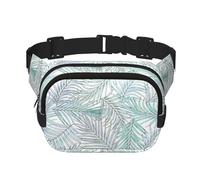 Palm Tree Leaves Square Double-Layer Waist Bag with All-Over Print,Durable Twill Fabric, Multi-Pocket Fanny Pack for Outdoor Sports Travel