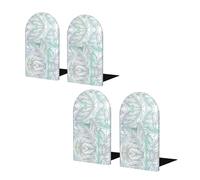 Palm Tree Leaves Wooden Bookends Set Of 2, Print Small Decorative Book Stopper Heavy Duty Metal Base With Non-Slip Foam Pads,Sturdy Beech Wood