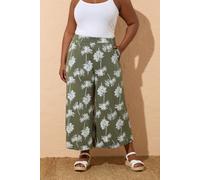 Yours Curve Green Palm Tree Midaxi Culottes - Women's - Plus Size Curve