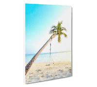 Palm Tree on a Beach Canvas Print | Gallery Wrapped 30mm Frame Wall Art | 30x20 inches | Ready to Hang | Abstract Floral Picture | Living Room Bedroom Lounge Office