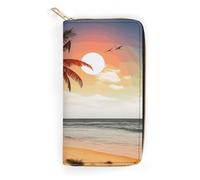 Palm Tree on Beach Leather Wallet, Bifold Stylish Wallets, Credit Card Holder for Passport Covers, Purse Passport Bag for Men Women