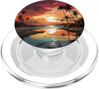 Palm Tree on the Beach at Sunset tropical Illustration PopSockets PopGrip for MagSafe