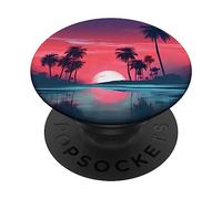 Palm Tree on the Beach at Sunset tropical Illustration PopSockets Swappable PopGrip