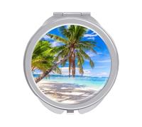 Palm Tree on White Sandy Beach Folding Make Up Mirror, Compact 2X/1X Magnification Mirror, Women Portable Travel Makeup Mirror 2.4 x 2.4 inch