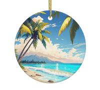 Palm Tree Over Blue Sea Ocean Christmas Ornaments, Hanging Festive Decorative Ornament, Perfect for Holiday and Gift