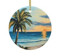 Palm Tree Over Blue Sea Ocean Christmas Ornaments, Hanging Festive Decorative Ornament, Perfect for Holiday and Gift
