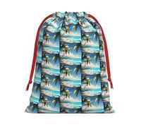 Palm Tree Over Blue Sea Ocean Printing Drawstring Gift Bag With Red Ribbon Soft Stylish For Christmas Halloween Fits Card Candies