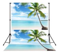 Palm Tree Over Blue Sea Ocean Seascape Print Portable Photo Backdrop 5x7ft Background Drop For Photo Photoshoot Backdrop For Content Creator
