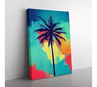 Palm Tree Painting Vol.2 Canvas Wall Art Print Ready to Hang, Framed Picture for Living Room Bedroom Home Office Décor, 76x50 cm (30x20 Inch)