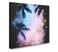 Palm Tree Paradise Paint Splash Canvas Print | Gallery Wrapped 30mm Frame Wall Art | 14x14 inches | Ready to Hang | Modern Floral Picture | Living Room Bedroom Lounge Office