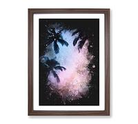 Palm Tree Paradise Paint Splash Modern Framed Print | A2 Walnut Framed Wall Art | Ready to Hang | Modern Floral Picture | Living Room Bedroom Lounge Office