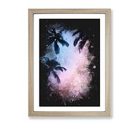 Palm Tree Paradise Paint Splash Modern Framed Print | A3 Oak Framed Wall Art | Ready to Hang | Modern Floral Picture | Living Room Bedroom Lounge Office
