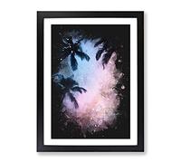 Palm Tree Paradise Paint Splash Modern Framed Wall Art Print, Ready to Hang Picture for Living Room Bedroom Home Office Décor, Black A4 (34 x 25 cm)