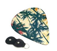 Palm Tree Pattern Printed Guitar Picks, 6 Pack with Leather Keychain Pick Holder - 0.46mm, 0.71mm, 0.96mm Assorted Thickness for Acoustic Ukulele, Electric Guitar, Acoustic Guitar, Bass