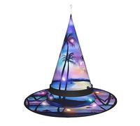Palm Tree Pattern Witch Hat Halloween - Foldable Decorative Party Hat with LED Lights for Party, Masquerade, Carnival & Christmas