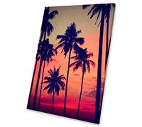 Palm Tree Pink Sunset Los Angeles Portrait Canvas Wall Art Large Picture Print