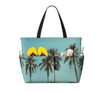 Palm Tree Print Large Capacity Beach Travel Bag, Waterproof Beach Tote Bag with Zip and Pocket, Tote Bags for Traveling, Shopping, Pool