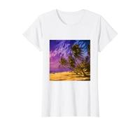 Palm Tree Purple Blue Sunset Beach Summer Vintage Value Graphic T-Shirt, Women, White, M