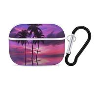 Palm Tree Purple Sunset Airpod Pro Case AirPods 2 Case for Women Hard Shell Protective Cover with Carabiner Keychain Compatible with AirPods Case 2nd 1st Generation, Front LED Visible White