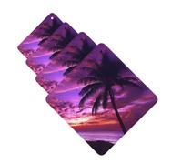 Palm Tree Purple Sunset Car Air Freshener Cards Set of 4 Pieces Long Lasting Hanging Scented Cards Auto Aromatherapy Tablets Personalized Car Fresheners Gifts for Men Women - Lavender Scent