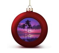 Palm Tree Purple Sunset Christmas Balls Ornaments 2PCS Christmas Tree Hanging Ball Personalization Red-Style Xmas Trees Ball Pendant for Holiday Party Decoration Supplies