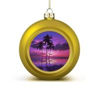 Palm Tree Purple Sunset Christmas Balls Ornaments 4PCS Christmas Tree Hanging Ball Personalization Golden-Style Xmas Trees Ball Pendant for Holiday Party Decoration Supplies