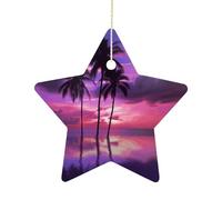 Palm Tree Purple Sunset Christmas Star Pendant Personalized Christmas Tree Ceramic Ornaments for Home Holiday Party Ornaments Porcelain Pendant
