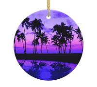 Palm Tree Purple Sunset Creative 2.9-inch ceramic Christmas tree pendant, perfect for bedroom weddings and party souvenirs