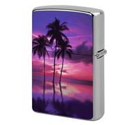 Palm Tree Purple Sunset Lighter Case Pouch Double-Sided Metal Lighter Sleeve Scratch & Drop Resistant Lighters Protector Fits Standard Kerosene Lighters Pocket Protective Cover for Camping Party