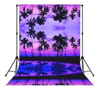 Palm Tree Purple Sunset Print 5x7ft Backdrop Curtain With Hanging Pocket Back Drop Photography Accessories For Live Streaming