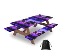 Palm Tree Purple Sunset Print Camping Essentials Waterproof Camping Table And Bench Cover With Drawstring Bag 183 Cm