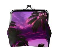Palm Tree Purple Sunset Print Charm and Versatile Coin Purse Exquisite Waterproof Kiss Lock Wallet for Keys Cards