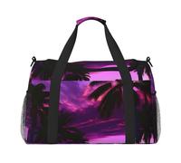 Palm Tree Purple Sunset Print Functional Travel Tote Ample Space Travel Bag Foldable Carry On Tote for Weekender