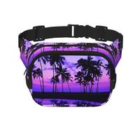 Palm Tree Purple Sunset Print Unisex Square Double Layer Waist Bag Crossbody Fanny Pack Travel Workout Accessory, Black, One Size, Black, One Size
