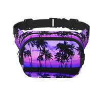 Palm Tree Purple Sunset Print Waist Pack Fanny Pack Belt Bag for Men Women,Waterproof Adjustable Strap 3 Pockets for Outdoor Travel