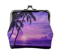 Palm Tree Purple Sunset Printed Coin Purse Pouch-Mini Coin Wallet,Change Purse,Leather Coin Pouch Holder For Woman Girls, Black, One Size, Modern,european Style, Retro
