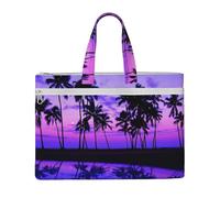 Palm Tree Purple Sunset Printed Document Bag Teacher Canvas File Tote Bag Pouch for Work, Casual Handbag for Office School Travel Beach