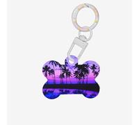 Palm Tree Purple Sunset Printing 1 Pc Dog Bone Shape Id Tags Double Sided with Key Ring Craft for Pets