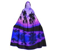 Palm Tree Purple Sunset Printing 57.8 Inches Length Adult Vampire Hooded Cloak,Hooded Cloak For Halloween Role Playing With Tie