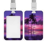 Palm Tree Purple Sunset Retractable ID Badge Holder with Lanyard - Vertical Badge Reel,Keychain Clip,Name Tag Id Card Holder Protector for Nurse Officer Teacher Security Staff Women Men