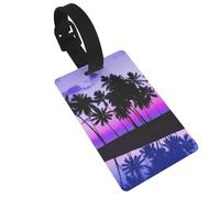 Palm Tree Purple Sunset Secure Luggage Tags Labels â€ PVC Suitcase Baggage Tags, Luggage Identifier, Travel Luggage Tag with Name Id Card for Suitcases